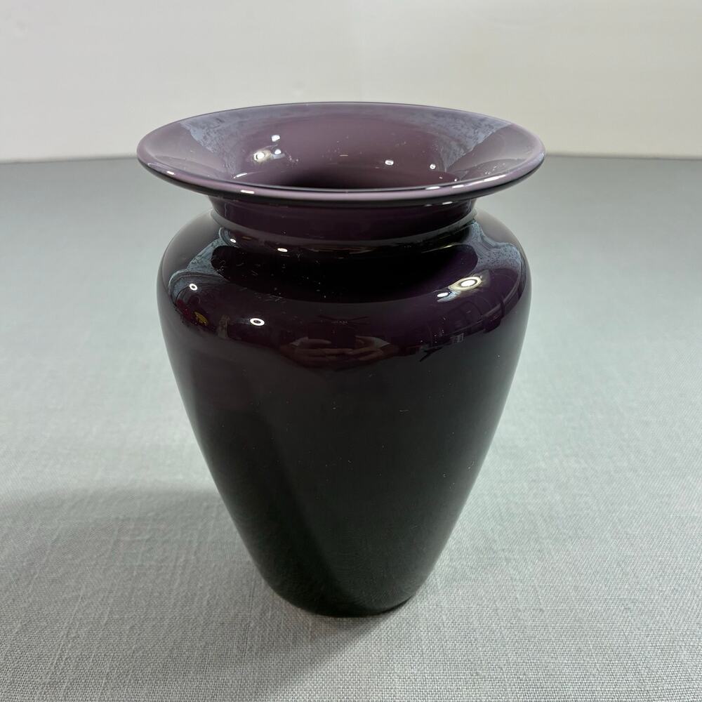 Dark Purple Amethyst Glass Vase Flared Rim 5.5 Inch Art Glass Home Decor